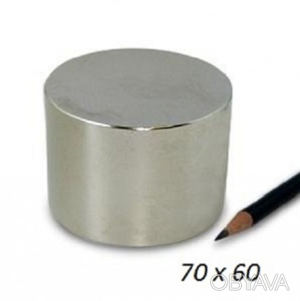 Неодимовый магнит в форме шайбы диаметром 70 мм и высотой 60 мм имеет магнитную . . фото 1
