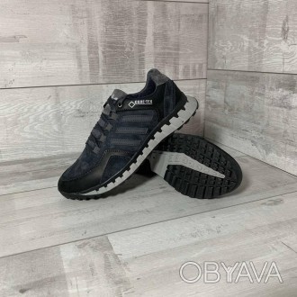 Мужские кроссовки Adidas темно серого цвета из нубука с вставками кожи .Кроссовк. . фото 1