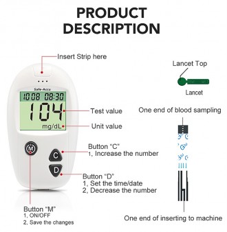 Глюкометр для измерения уровня сахара mmol/L. Тесты полоски и Ланцеты 100 шт в к. . фото 9