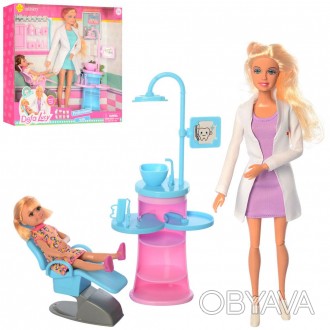 Кукла DEFA 8408-BF Доктор (стоматолог), шарнирная, дочка, мебель, 2 вида, в коро. . фото 1