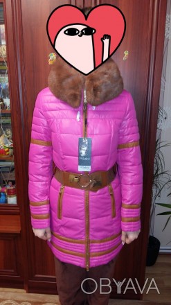 Зимове жіноче пальто . Нове , з етикеткою. Колір красивий малиновий з коричневим. . фото 1