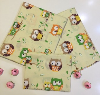 Комплект постельного Gold турецкая бязь (3 предмета). Семья совушек /молочный. Харьков. фото 1