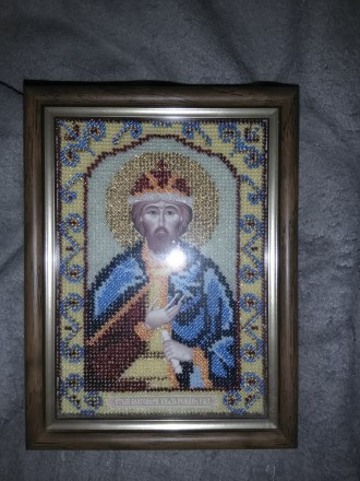 Икона Святой Роман.Ручная работа (вышивала сама).Использовался только чешский би. . фото 2