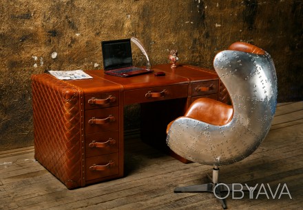 Дизайнерское кресло Aviator Egg chair (Эгг) алюминий, коричневая экокожа, дизайн. . фото 1