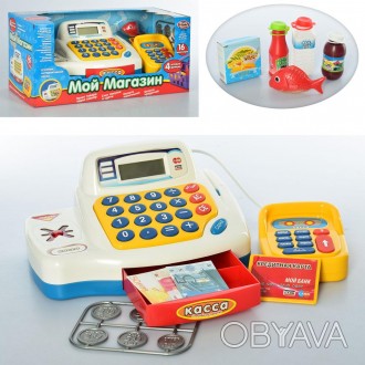 Игрушечный кассовый аппарат 7020 RU калькулятор, звук (укр.),свет,продукты,на ба. . фото 1