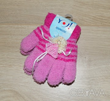 Мягкие махровые удобные перчатки в полоску для маленькой принцессы с игрушкой в . . фото 1