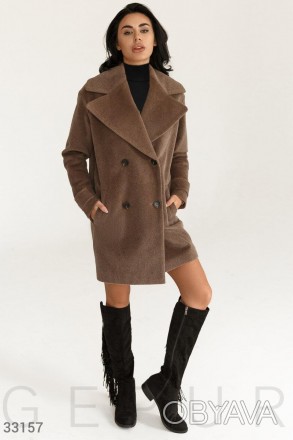 Доступные размеры: s, l Стильное двубортное пальто коричневого цвета, выполненно. . фото 1
