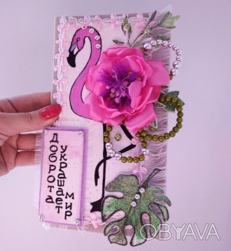 Эксклюзивная авторская поздравительная открытка ручной работы с фламинго- лучший. . фото 1