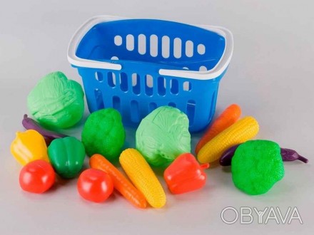 Игрушечная корзина с набором "Овощи" для игры в супермаркет ― очень реалистичная. . фото 1
