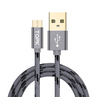 Кабель синхронизации Topk USB 1m 3A (TK09C-VER2) MicroUSB Gray нейлоновый зарядн. Киев. фото 1 Кабель синхронизации Topk USB 1m 3A (TK09C-VER2) MicroUSB Gray нейлоновый зарядн. Киев. фото 1
