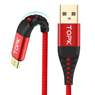 Кабель синхронизации Topk USB (TK42C-VER2) MicroUSB Red 1m 3A нейлоновый зарядны. Киев. фото 1 Кабель синхронизации Topk USB (TK42C-VER2) MicroUSB Red 1m 3A нейлоновый зарядны. Киев. фото 1