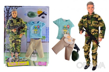 Лялька: 30 см
У наборі:
- лялька Кен,
- військова одяг,
- звичайний одяг,
- авто. . фото 1