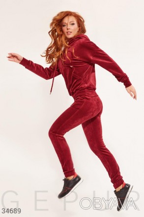 Доступные размеры: s Спортивный костюм бордового цвета из приятной вельветовой т. . фото 1