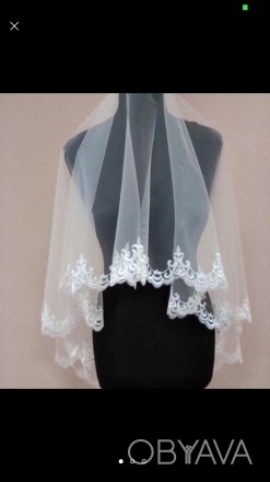 Свадебная фата кружевная, вышивка белая, айвори  140*140 см