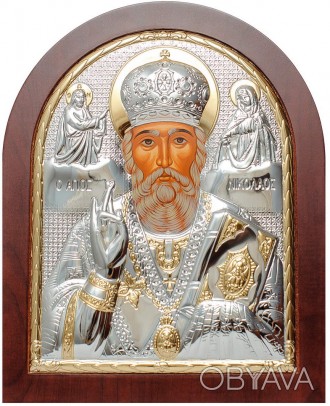 Православная икона Николая Чудотворца в серебряном окладе 
 
Иконы арочной формы. . фото 1