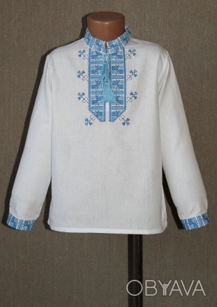 Вышиванка для мальчика "Полуботок" с вышивкой голубого цвета. . фото 1