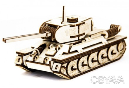 Деревянный 3D пазл SUNROZ Танк T-34 развивает моторику и логику. Конструктор соб. . фото 1