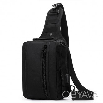 Черная тактическая сумка-рюкзак. Можно использовать как барсетку через плечо и к. . фото 1